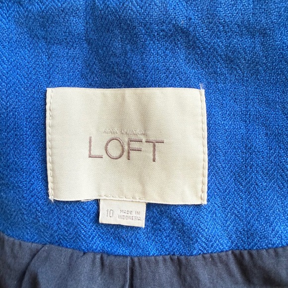 LOFT Women Royal Blue 100% Linen Open Front Peplum Blazer Jacket Size 10 Modern - Picture 3 of 8